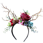 Exaggerated Christmas Antler Headband with Floral Accents