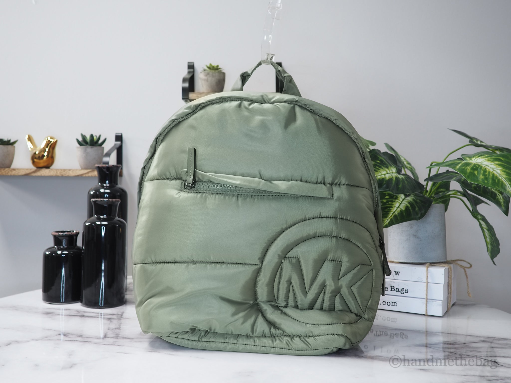 Michael Kors Rae Medium Green Quilted Nylon Backpack | Streetwear