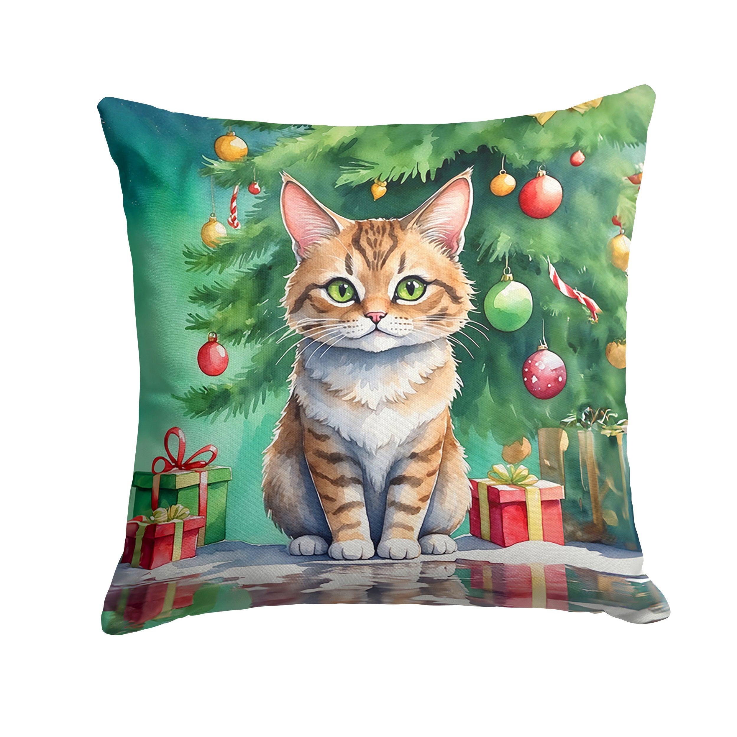 Pixie Bob Cat By the Christmas Tree Throw Pillow
