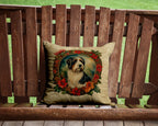 Bearded Collie Christmas Flowers Throw Pillow