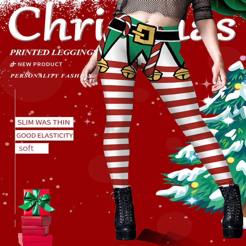 Elastic Women's Christmas Digital Printing Pants