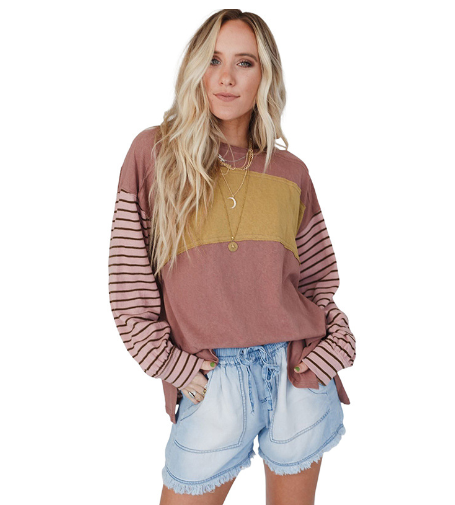Casual Striped Long-Sleeved Women's Hoodie Top | Streetwear