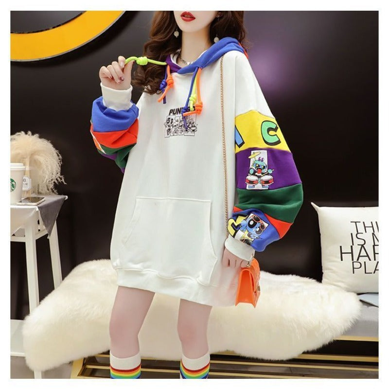 Women's Autumn/Winter Hooded Print Patchwork Hoodie | Streetwear