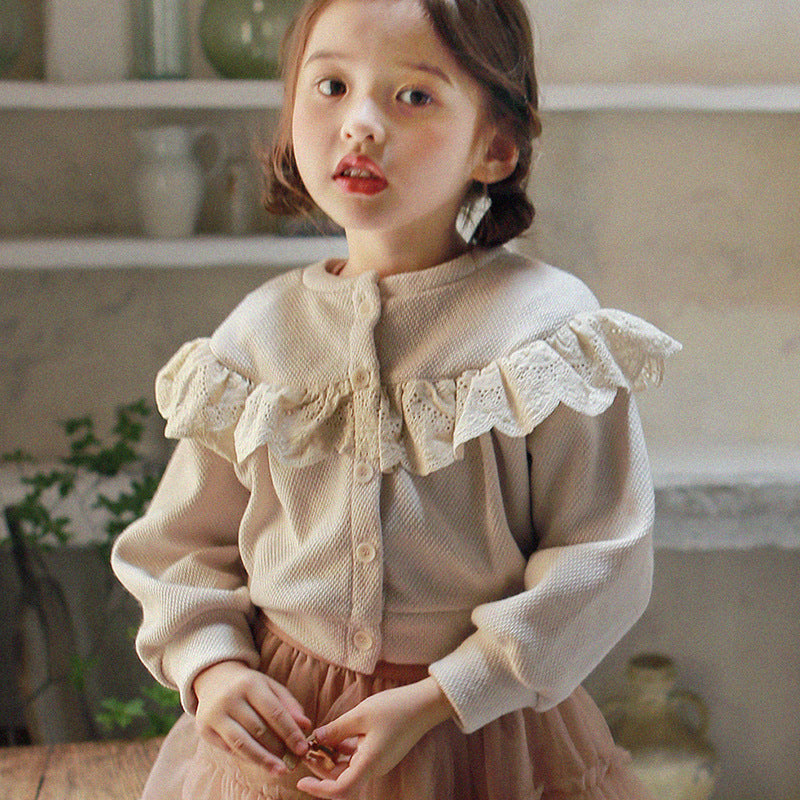Children's Stylish Lace Round Neck Cardigan for Girls