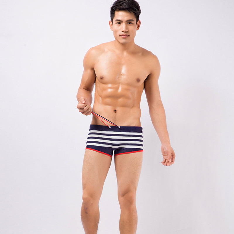 Men's Striped Drawstring Swim Trunks