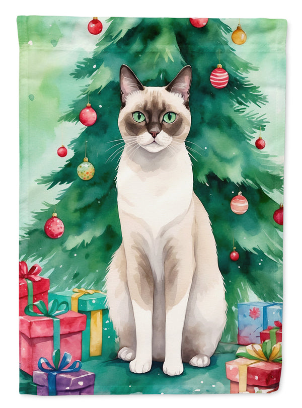 Snowshoe Cat By the Christmas Tree Garden Flag