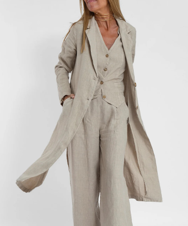 Casual Women's Cotton Linen Trench Coat with Pockets