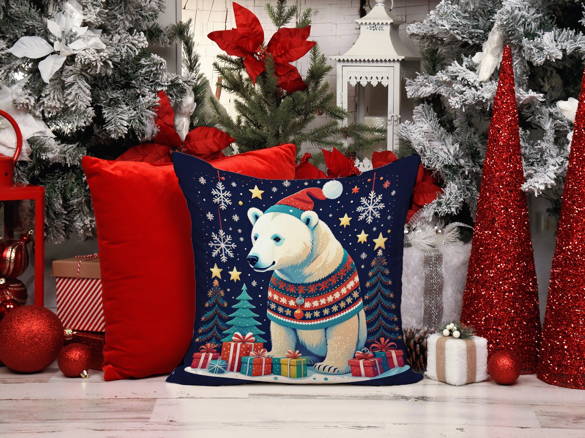 Polar Bear Christmas Throw Pillow