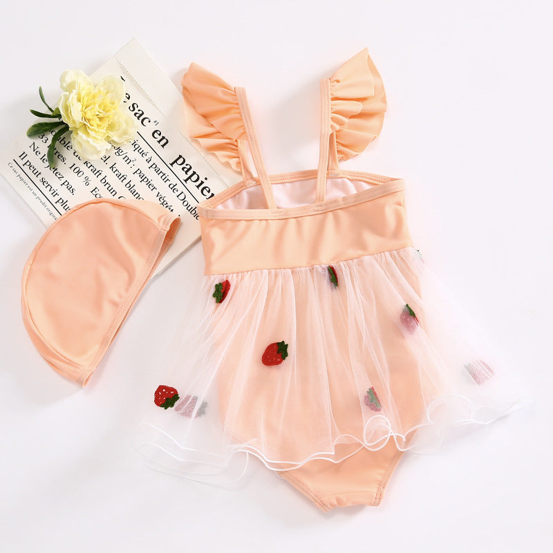Summer One Piece Cartoon Strawberry Princess Swimwear