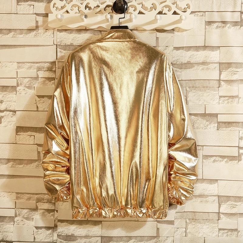 Men's Gold Silver Windbreaker Jacket for Autumn Fashion