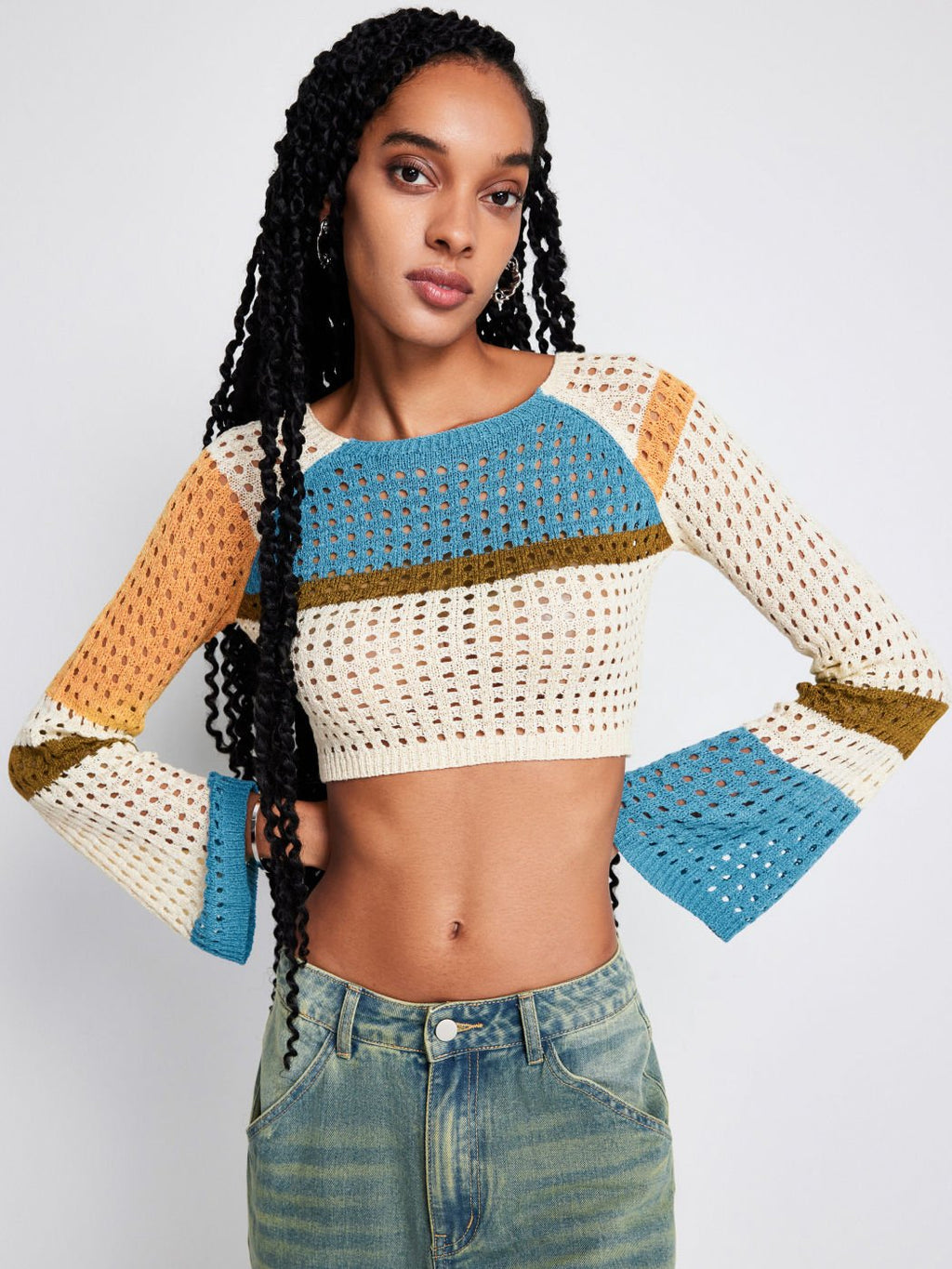 2023 Hollow Knit Sweater with Contrasting Color Stitching