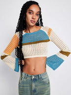 2023 Hollow Knit Sweater with Contrasting Color Stitching