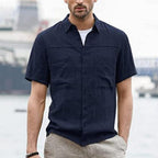 Men's Casual Short Sleeve Cardigan Shirt with Pockets