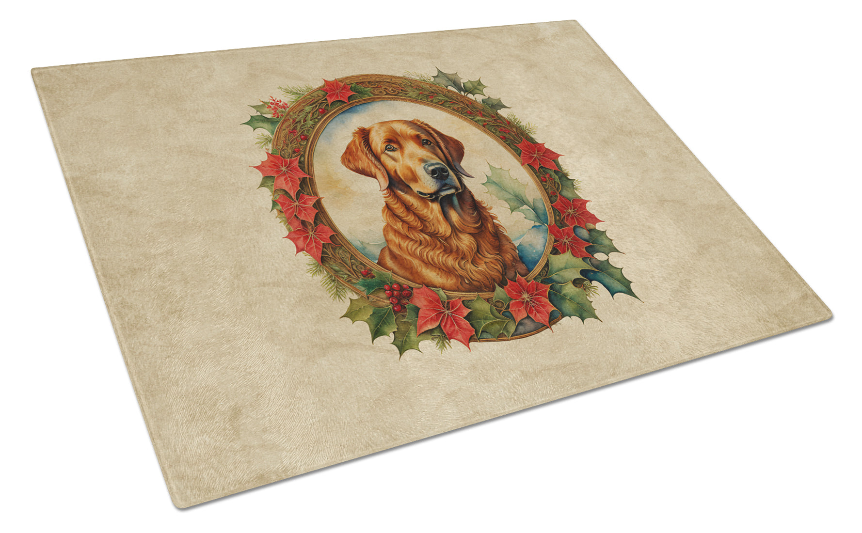 Chesapeake Bay Retriever Christmas Flowers Glass Cutting Board