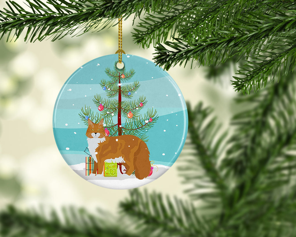 Maine Coon Cat Christmas Ceramic Ornament