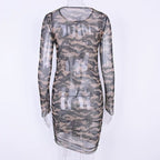 Translucent Camouflage Mesh Dress with High Elasticity
