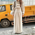 Thickened Fleece-lined Stripe Slim-fit Mid-length Dress