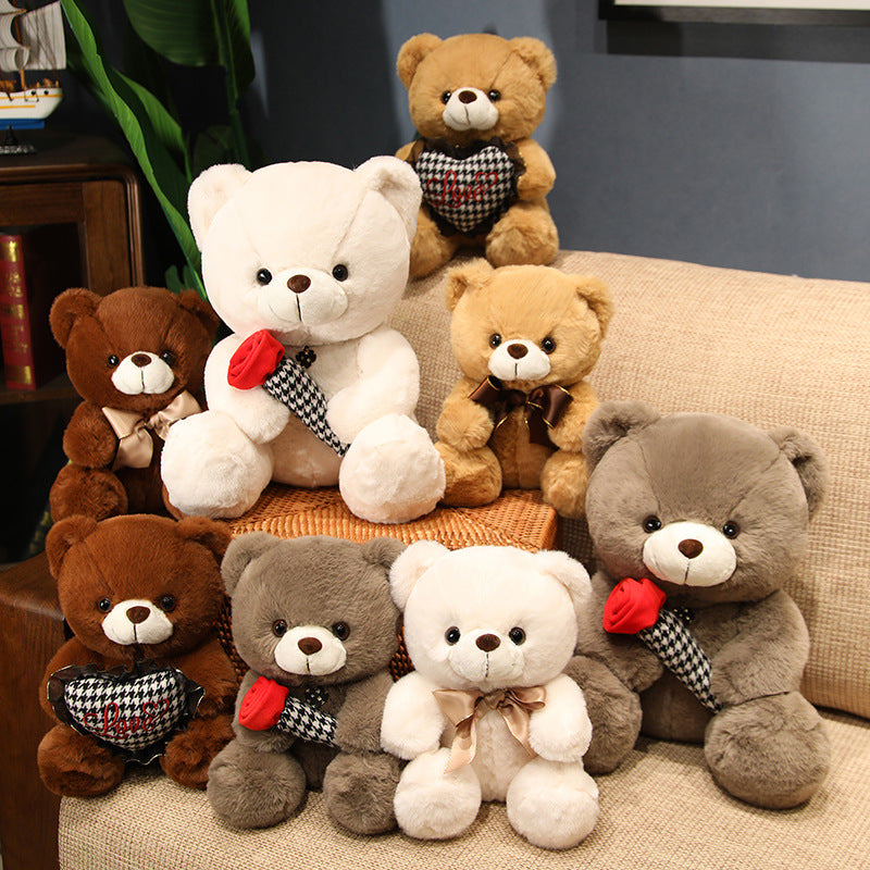 Knot Teddy Bear Plush Toy with Heart and Rose Design | Home Decor