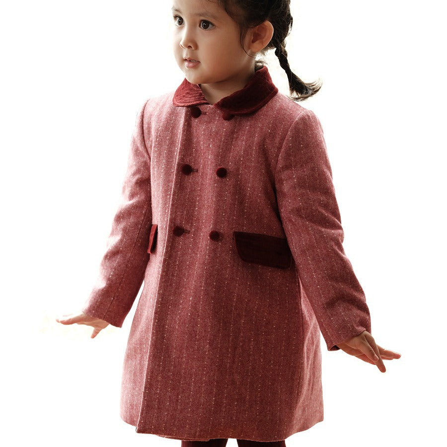 Children's Mid-Length Woolen Coat for Girls