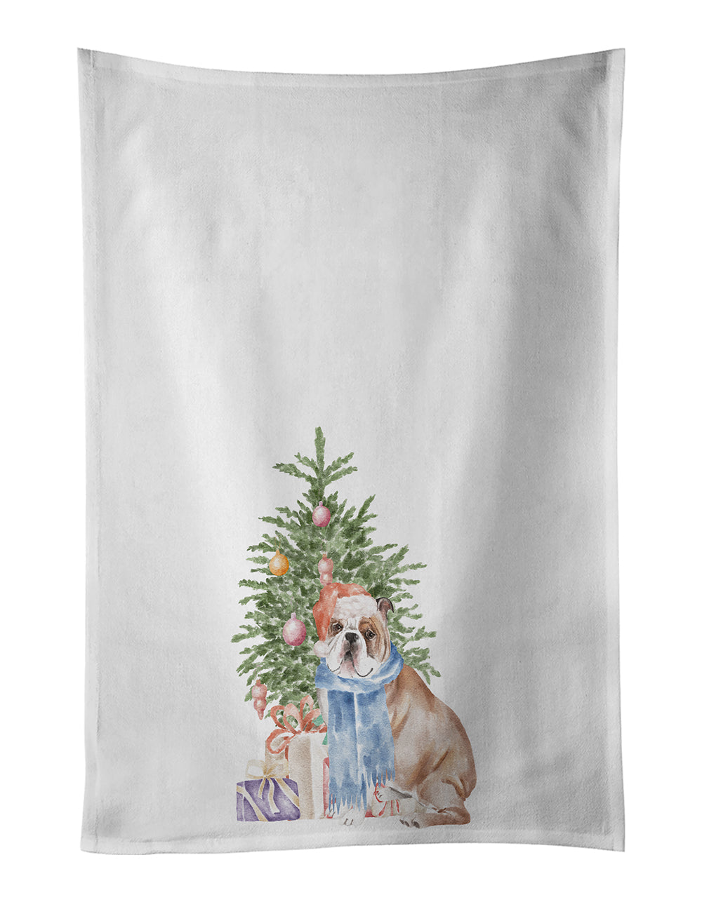 Bulldog, English Bulldog #2 Christmas Presents and Tree Kitchen Towel Set of 2