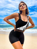 One Shoulder High Waist Patchwork Swimsuit