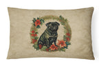 Pug Christmas Flowers Throw Pillow