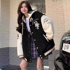2024 Women's Retro Embroidered Hooded Baseball Jacket