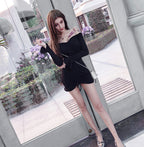 Nightclub Dress with Off-Shoulder Ruffle and Drawstring
