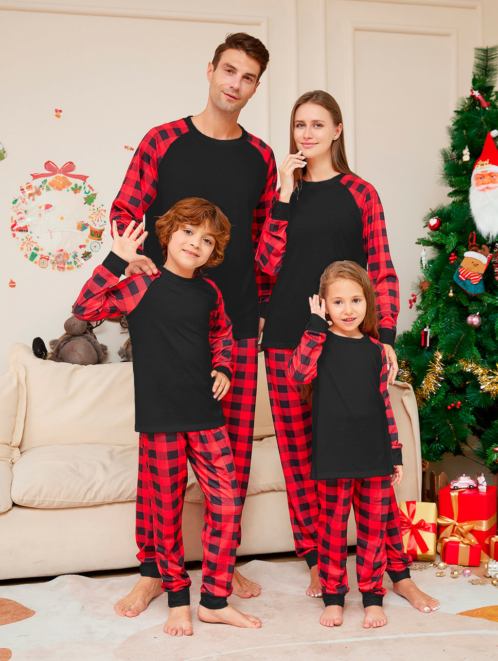 2024 Christmas Family Matching Pajama Set in Solid Check