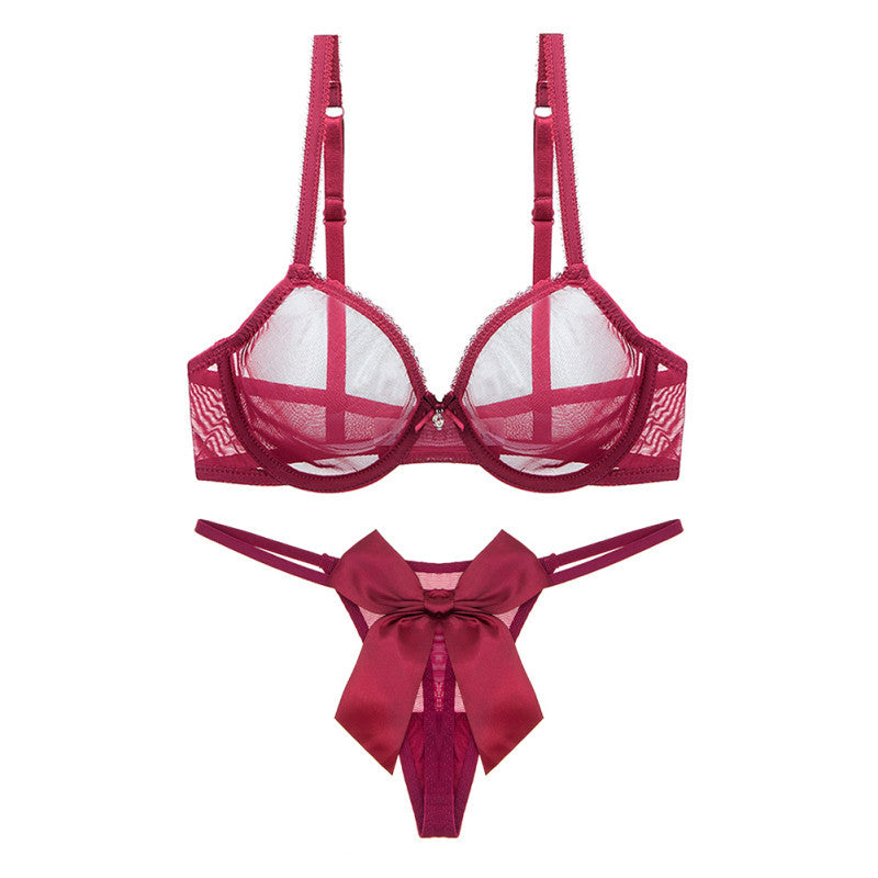 Ladies Transparent Mesh Lingerie Set - Ultra-thin Bra & Thong
