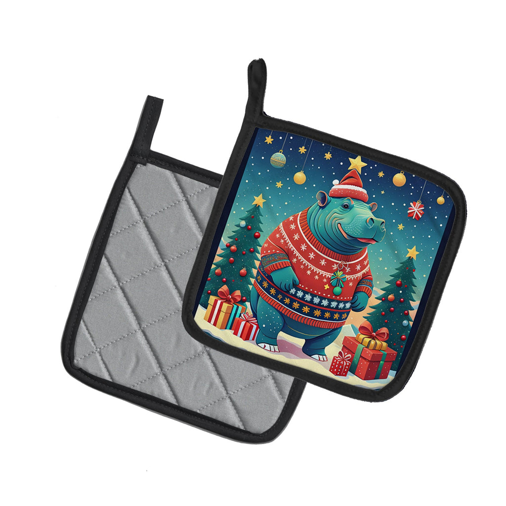 Hippopotamus Christmas Pair of Pot Holders