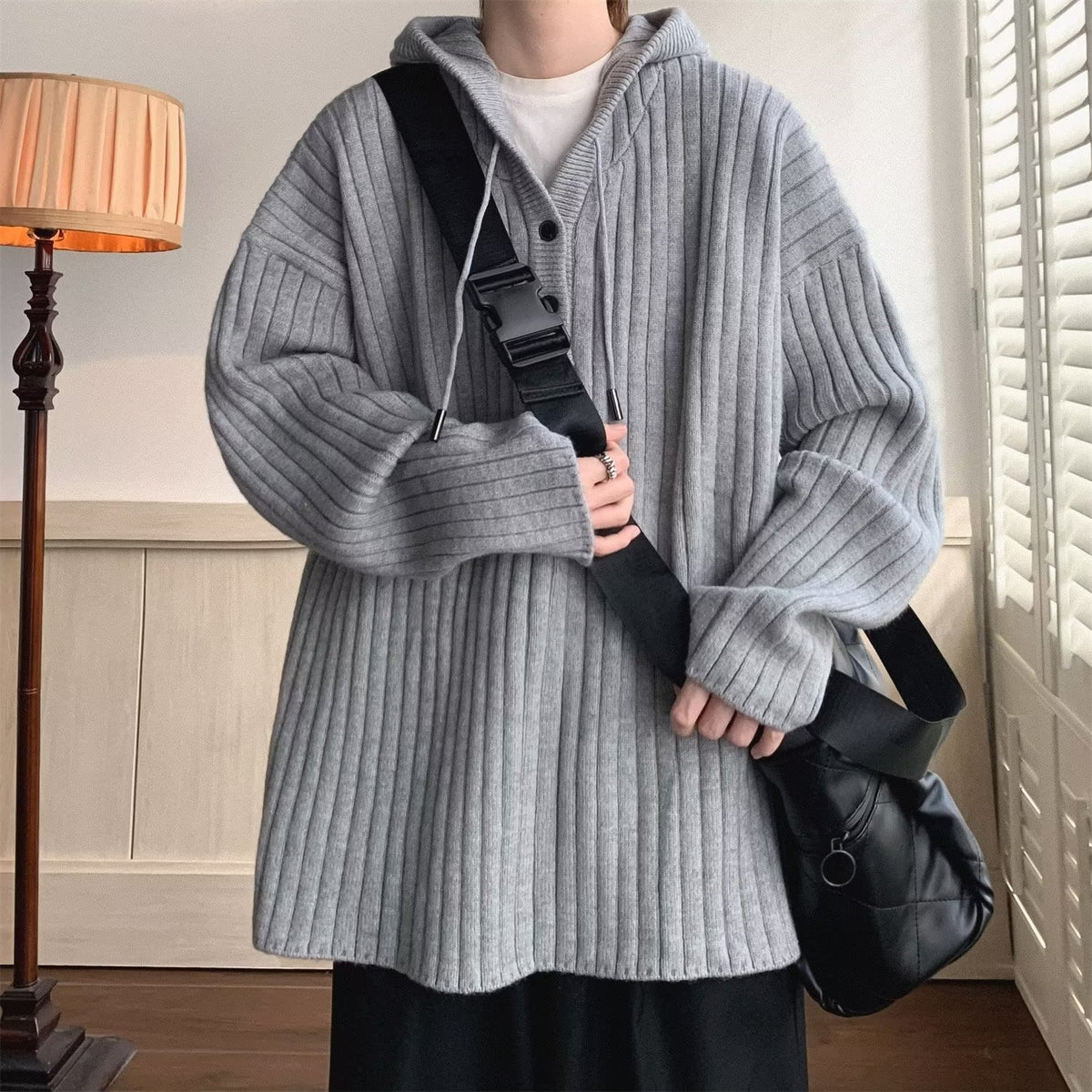 Waffle Knitted Cardigan Sweater for Men