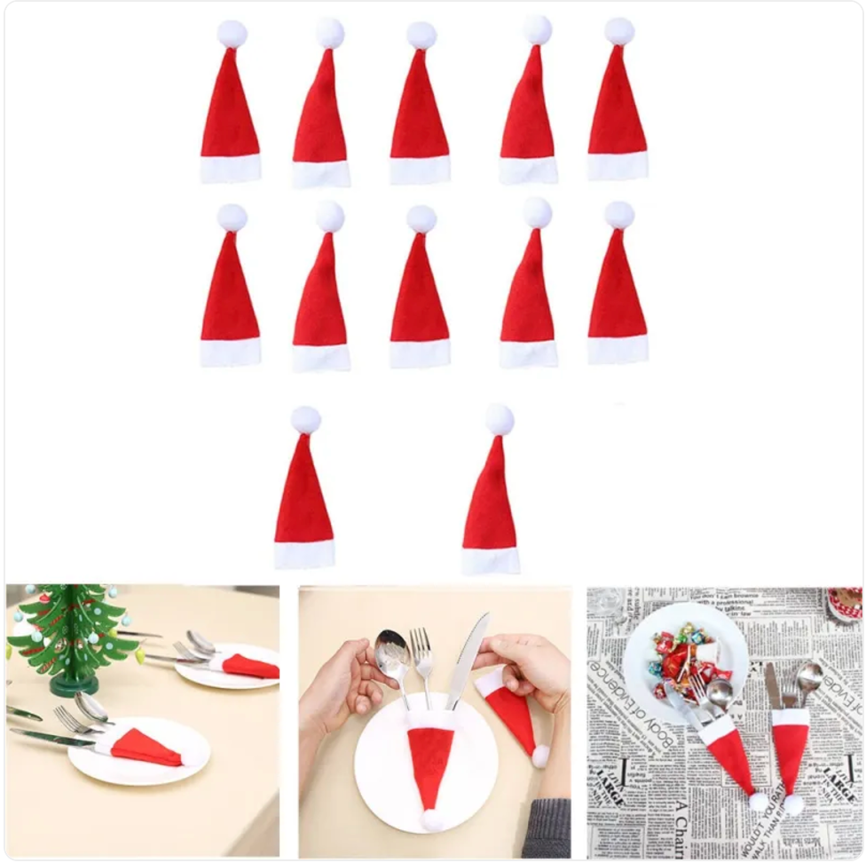 Christmas Hat Knife and Fork Holder Sleeve | Embroidered Cap