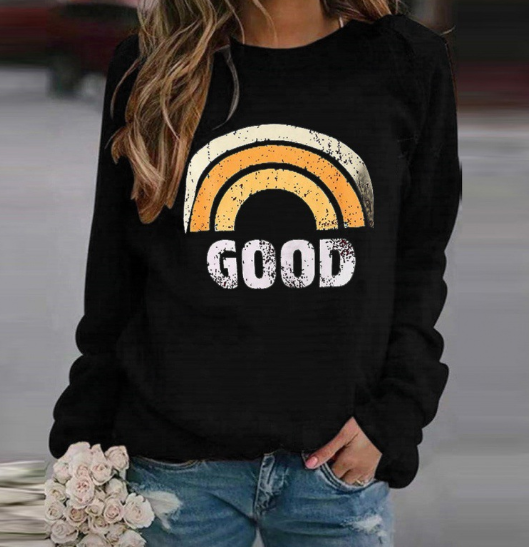 Women's Printed Round Neck Casual Pullover Sweatshirt | Streetwear
