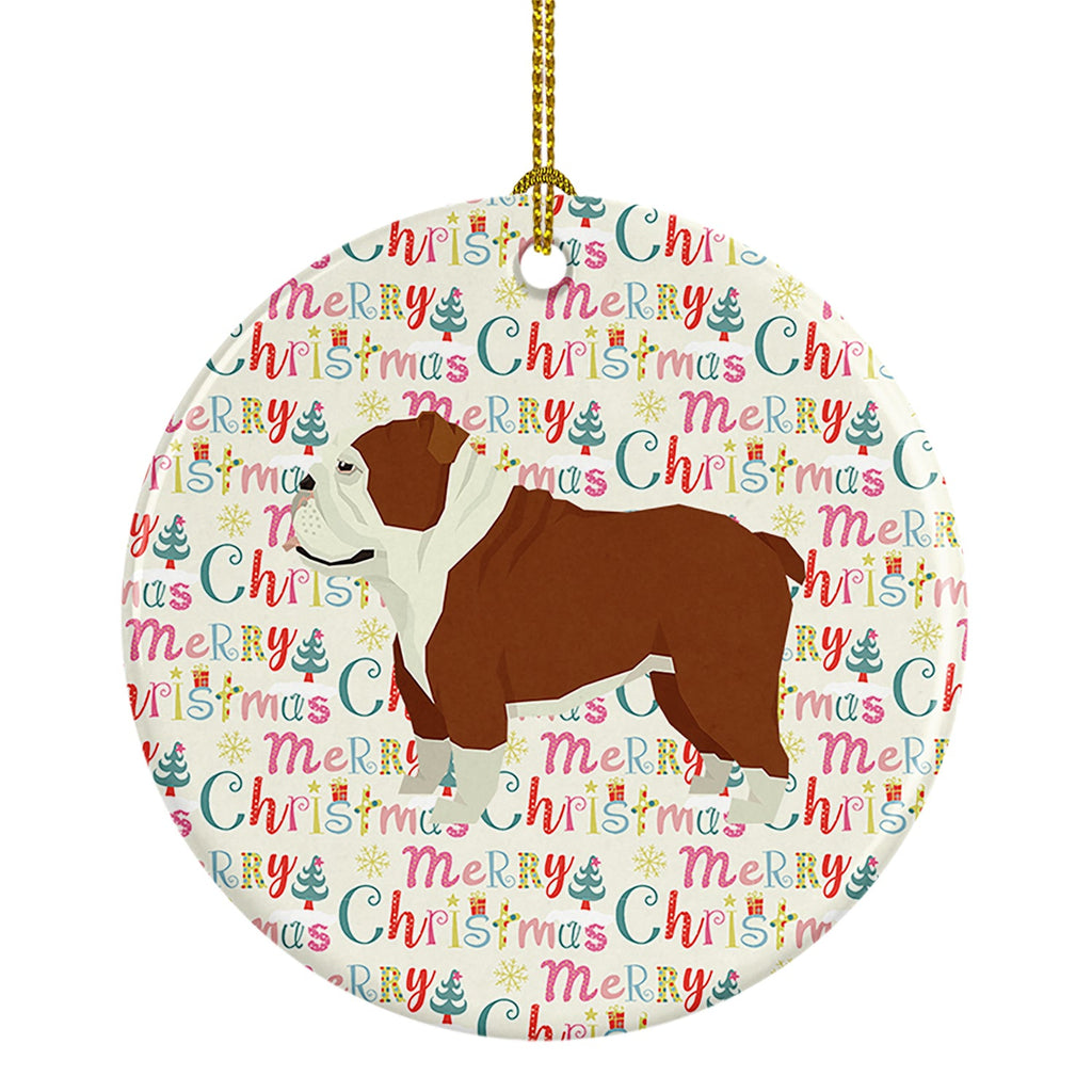 English Bulldog Merry Christmas Ceramic Ornament