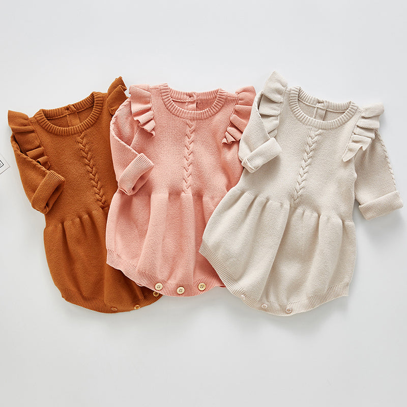 Baby Girls' Long Sleeve Knitted Ruffled Bodysuit Set
