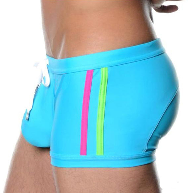 Men's Black Side-Stripe Swim Trunks