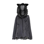 Original Dark Cat Ear Distressed Hoodie for Women