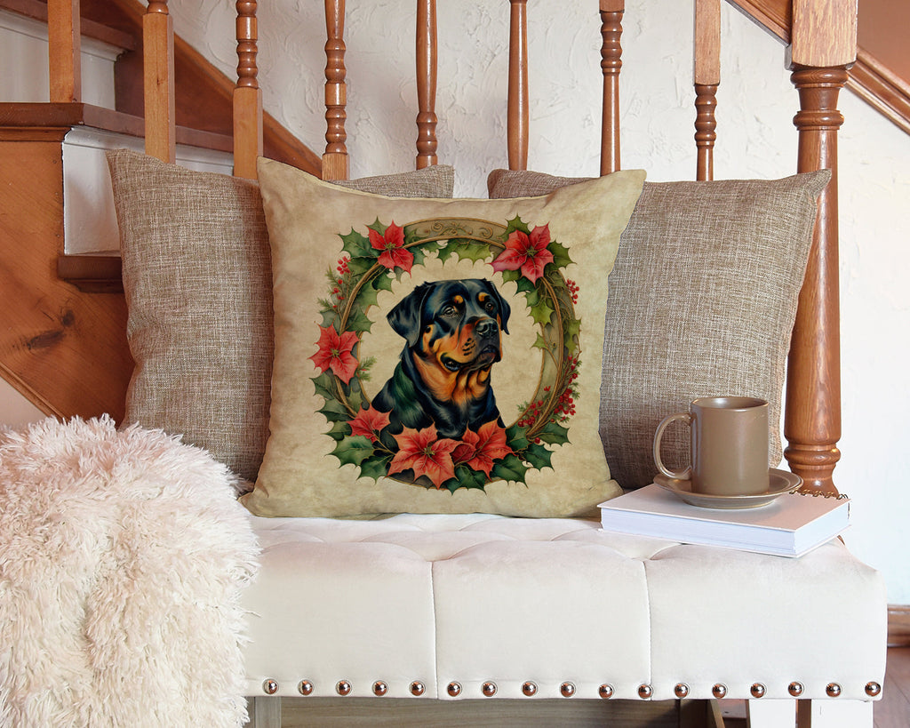 Rottweiler Christmas Flowers Throw Pillow