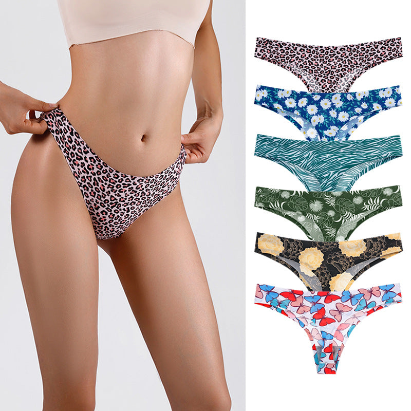 Plus Size Seamless Printed Low Waist T-Back Panties