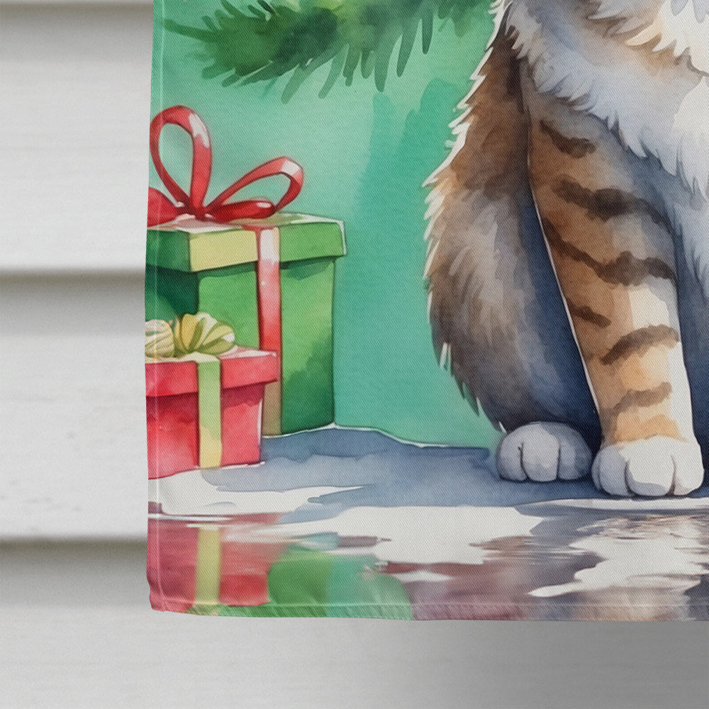 Pixie Bob Cat By the Christmas Tree House Flag