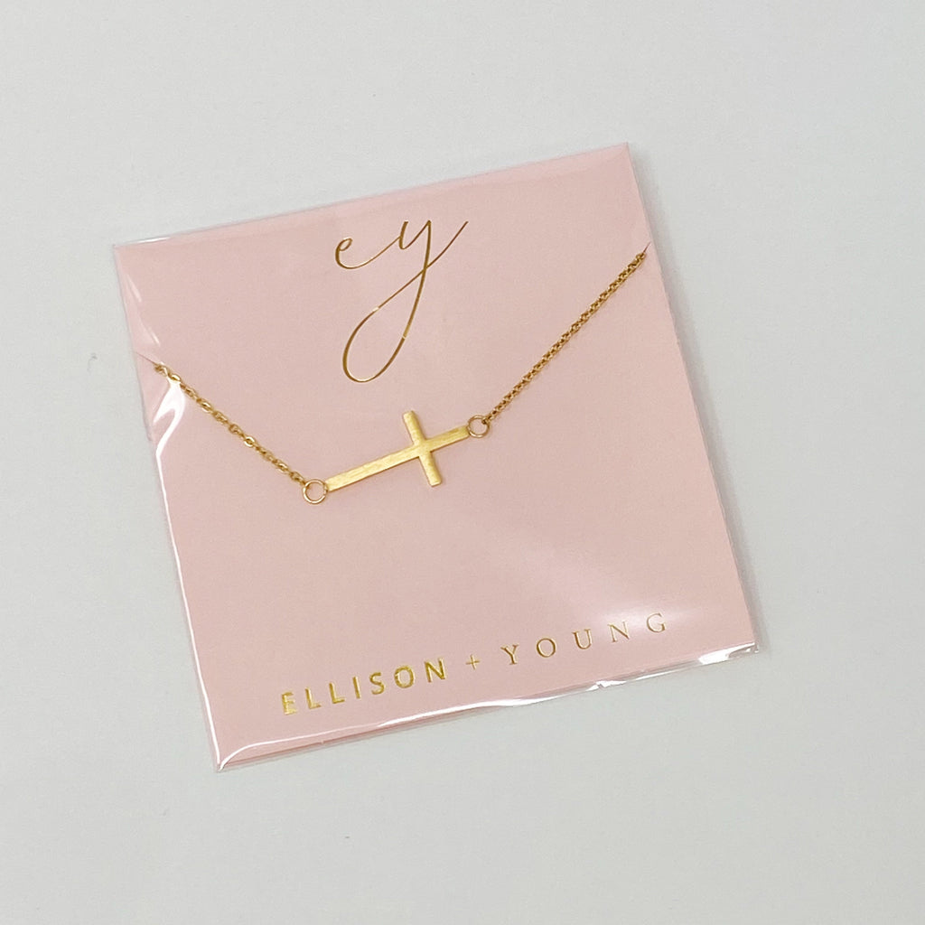 Sideways Cross Necklace - Silver