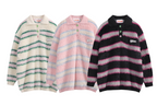Contrast Striped Plush Long Sleeve Lapel Pullover Sweater