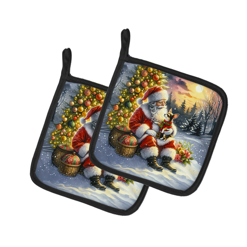 Chihuahua and Santa Claus Pair of Pot Holders