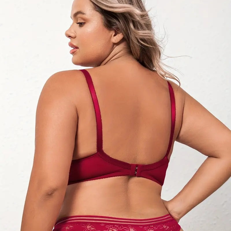 Large Ultra-Thin Lace Bra with Steel Ring and Adjustable Fit