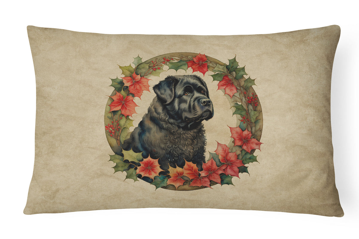 Bouvier des Flandres Christmas Flowers Throw Pillow