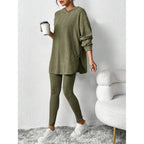 Autumn Solid Stripe Loose Hoodie Set
