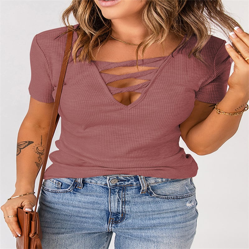 Plus Size V-Neck Pullover Solid Color Women's Top | Streetwear