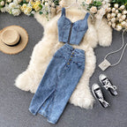 2020 New Women's Ins Style Crop Top & Denim Skirt Set