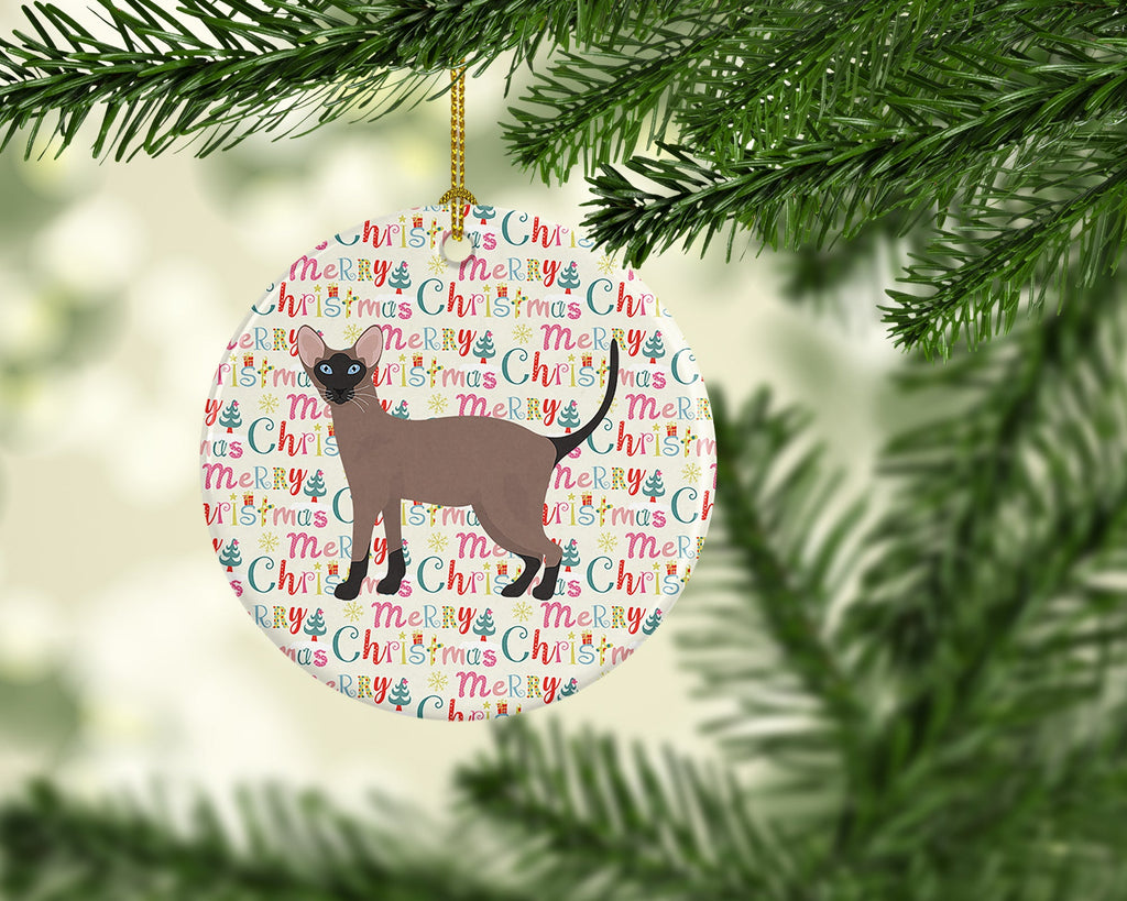 Oriental Bicolor Cat Christmas Ceramic Ornament
